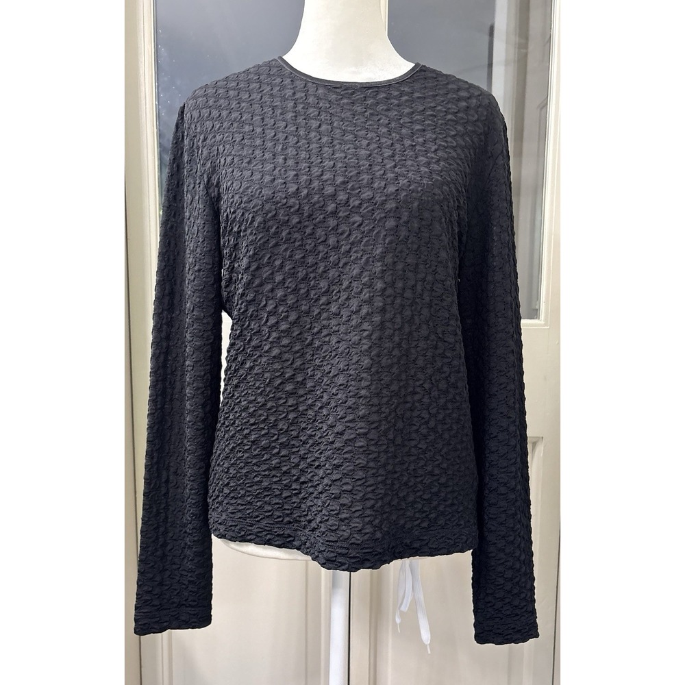 Emil Rutenberg Black Textured Bubble Knit Stretch Top Long Sleeve Women's M